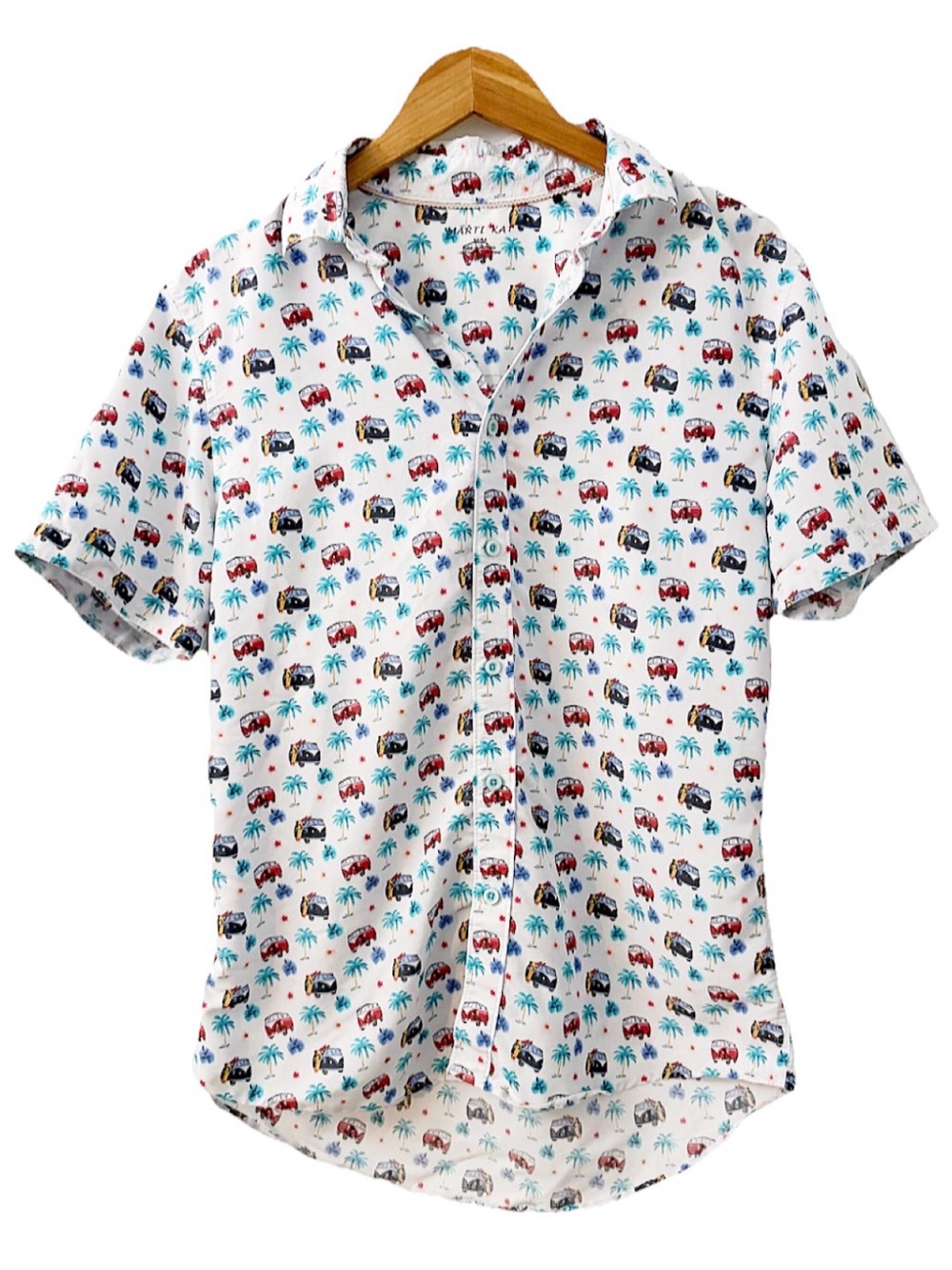 Marti Kat Tropical Button Up Shirt Men’s Medium Vans Palm Tree Hawaiian
